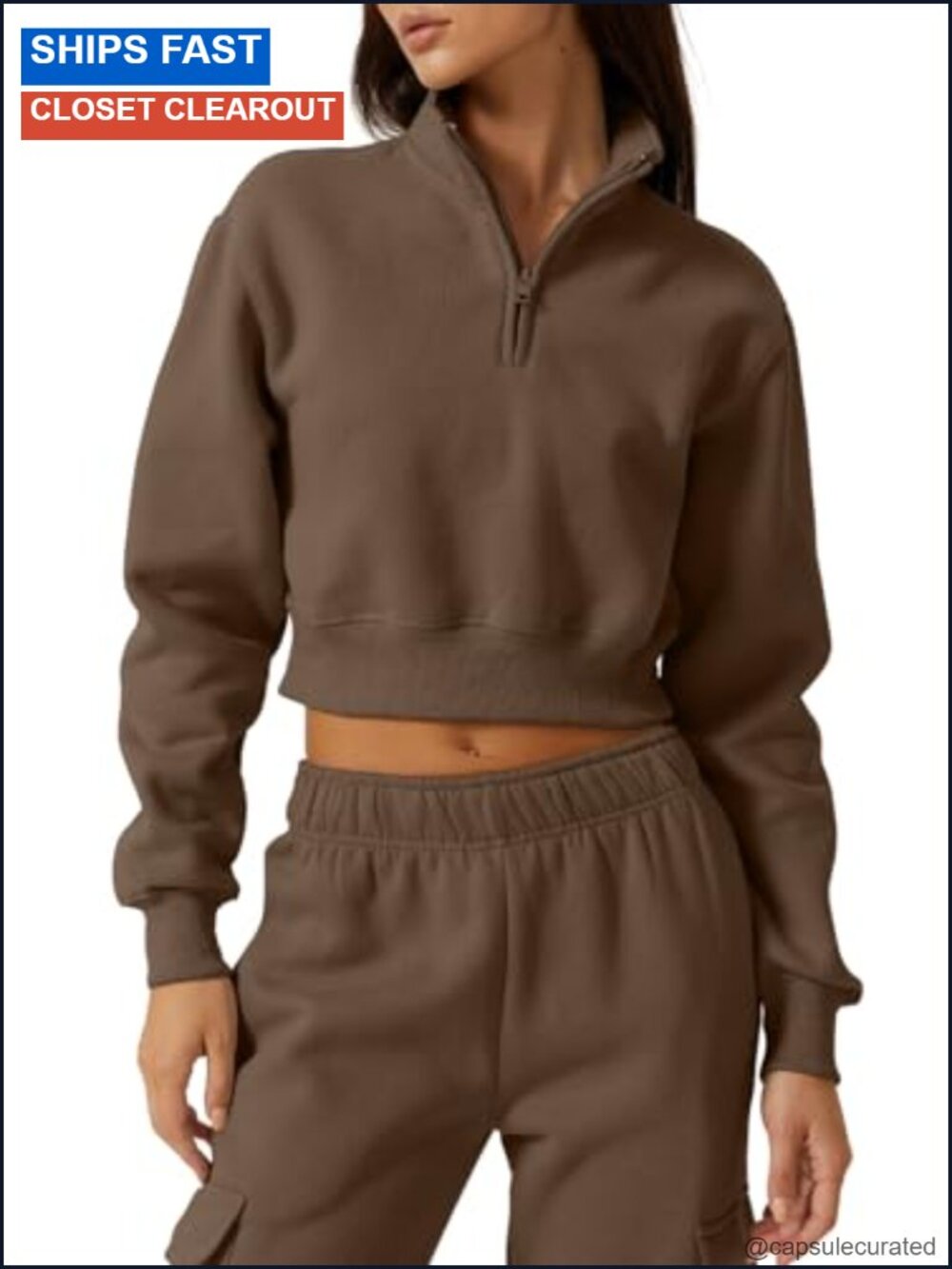 Half Zip Crop Sweatshirt High Neck Long Sleeve Fleece Pullover Top